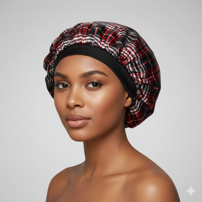 Bonnet En Satin À Carreaux Protection Cheveux