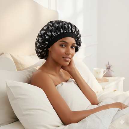 Bonnet En Satin Noir À Noeuds Nuit