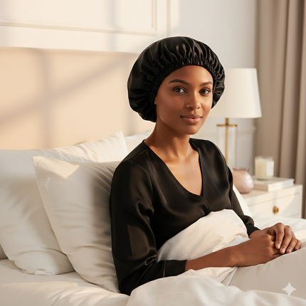 Bonnet En Satin Noir Élastique Soin Capillaire