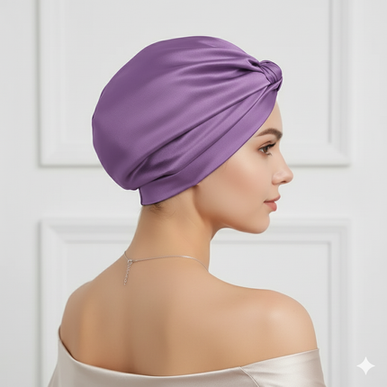 Bonnet En Satin Violet Turban Cheveux