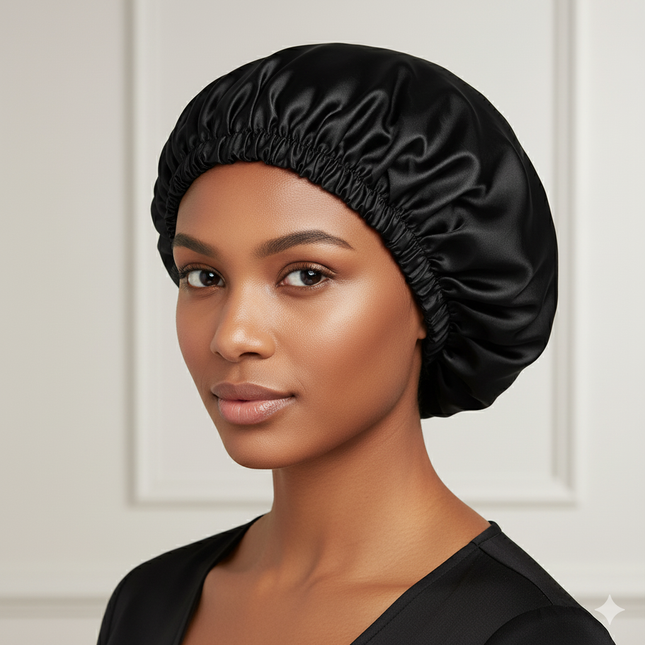 Bonnet En Satin Noir Élastique Soin Capillaire
