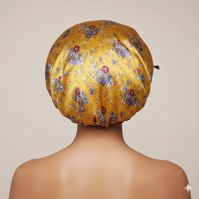 Bonnet En Satin Jaune Fleuri Réglable Nuit