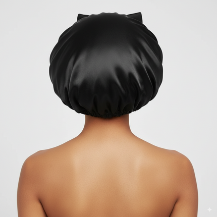 Bonnet En Satin Noir À Nouer Pour Cheveux