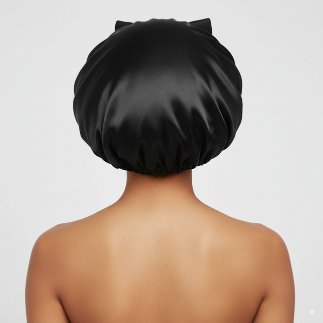 Bonnet En Satin Noir À Nouer Pour Cheveux