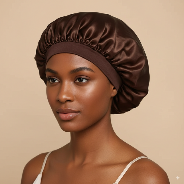 Bonnet En Satin Marron Large Pour Cheveux