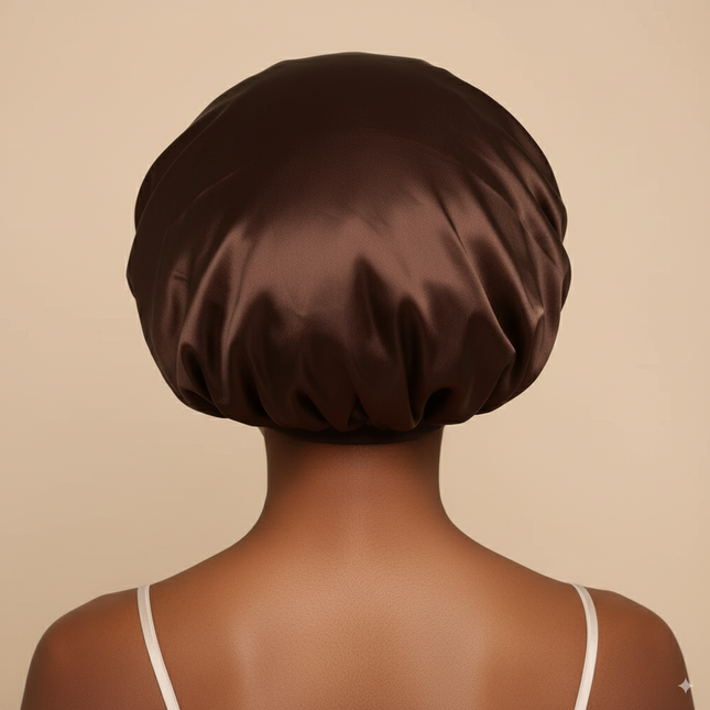 Bonnet En Satin Marron Large Pour Cheveux