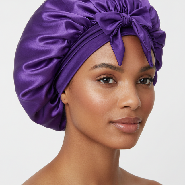 Bonnet En Satin Violet À Nœud Pour Cheveux
