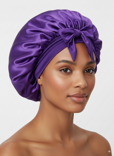 Bonnet En Satin Violet À Nœud Pour Cheveux