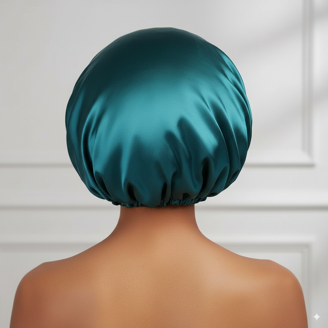 Bonnet En Satin Vert Paon Réglable Pour Femme