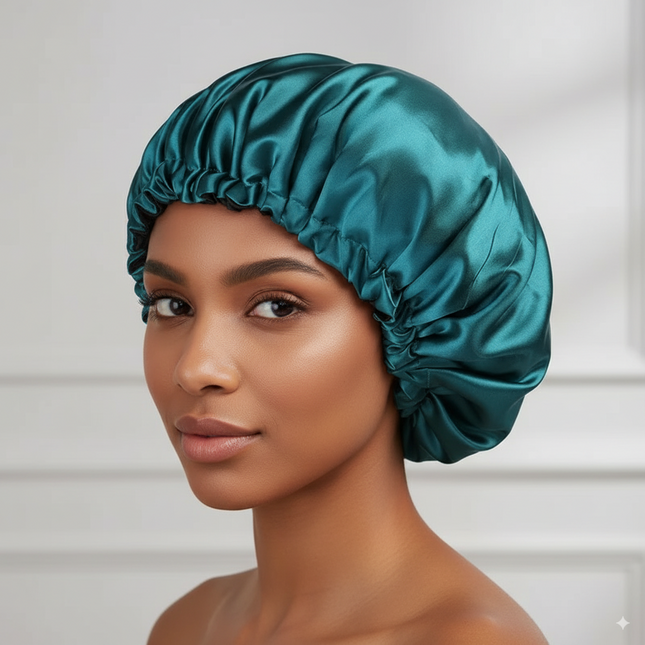 Bonnet En Satin Vert Paon Réglable Pour Femme