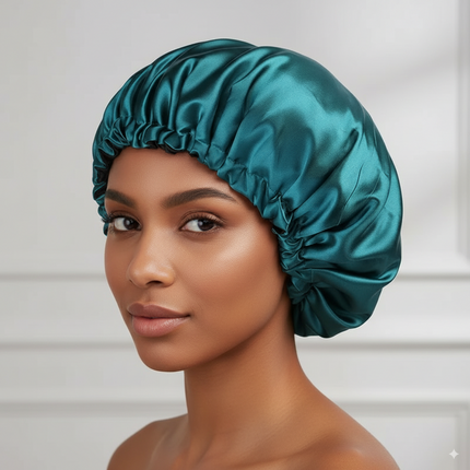 Bonnet En Satin Vert Paon Réglable Pour Femme