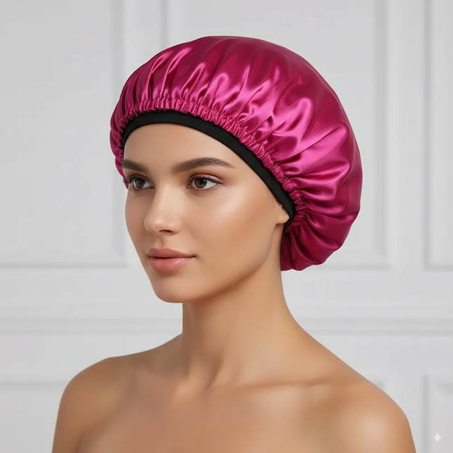 Bonnet En Satin Fuchsia Élastique Cheveux Nuit