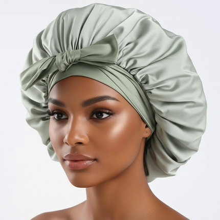 Bonnet En Satin Vert Sauge À Nœud Nuit