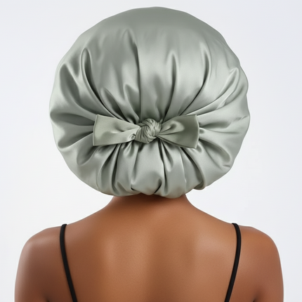 Bonnet En Satin Vert Sauge À Nœud Nuit
