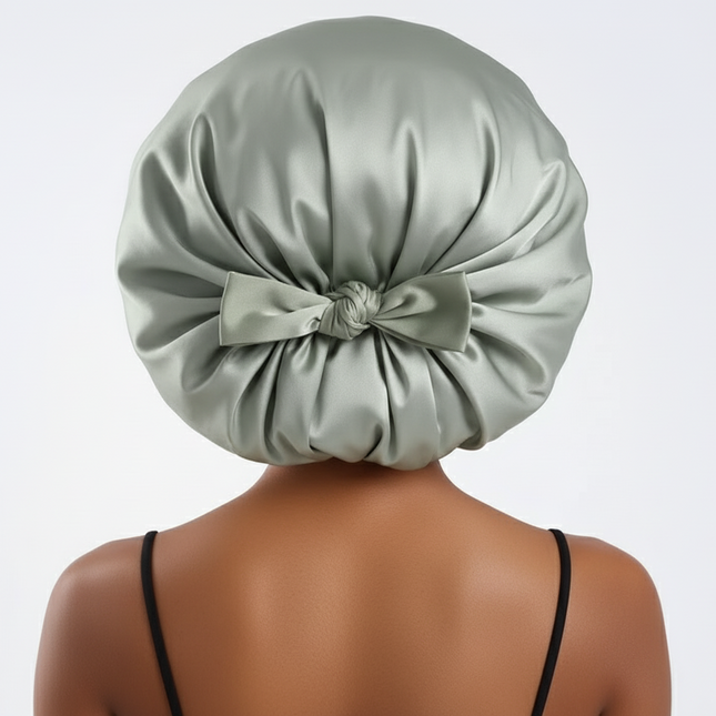 Bonnet En Satin Vert Sauge À Nœud Nuit