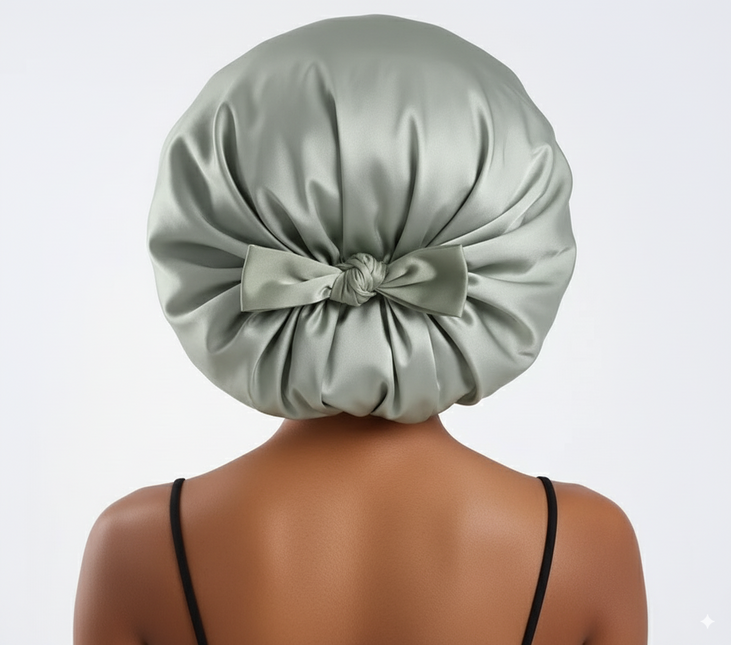 Bonnet En Satin Vert Sauge À Nœud Nuit