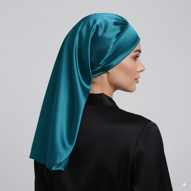 Bonnet En Satin Long Turquoise Pour Cheveux