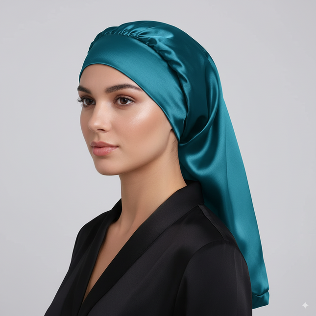 Bonnet En Satin Long Turquoise Pour Cheveux