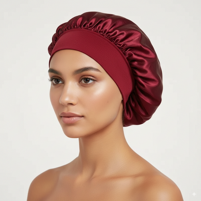 Bonnet En Satin Bordeaux À Bande Élastique Nuit