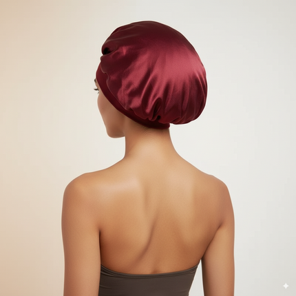 Bonnet En Satin Bordeaux À Bande Élastique Nuit