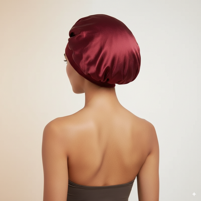 Bonnet En Satin Bordeaux À Bande Élastique Nuit