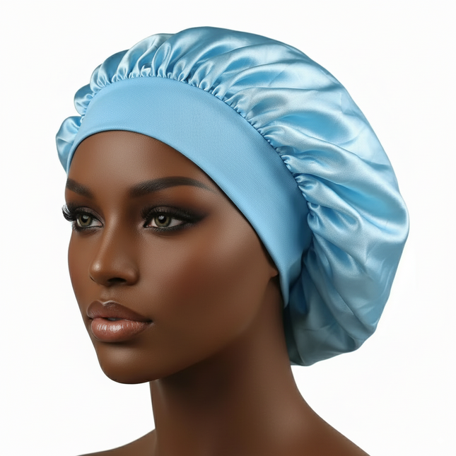 Bonnet En Satin Bleu Clair Bande Large Nuit