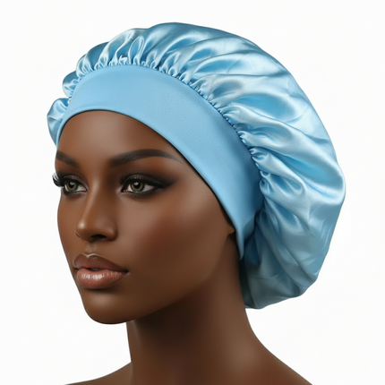 Bonnet En Satin Bleu Clair Bande Large Nuit