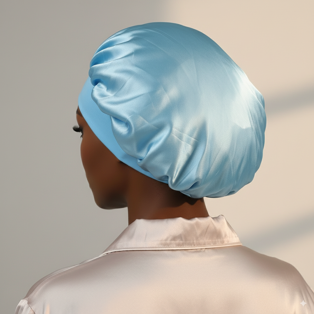 Bonnet En Satin Bleu Clair Bande Large Nuit