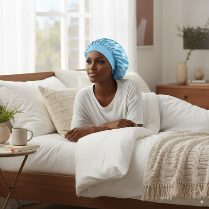 Bonnet En Satin Bleu Clair Bande Large Nuit