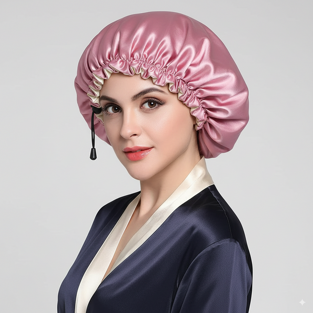 Bonnet En Satin Rose Ajustable Pour La Nuit
