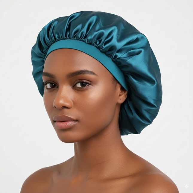 Bonnet En Satin Bleu Sarcelle Oversize Nuit