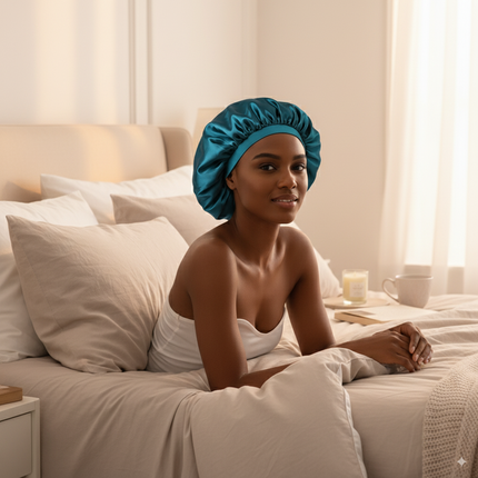 Bonnet En Satin Bleu Sarcelle Oversize Nuit