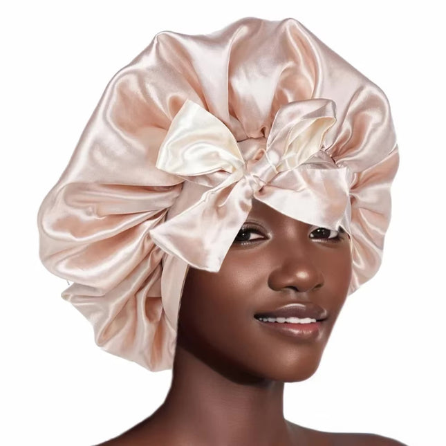 Bonnet En Satin Rose Pâle Avec Nœud Pour La Nuit